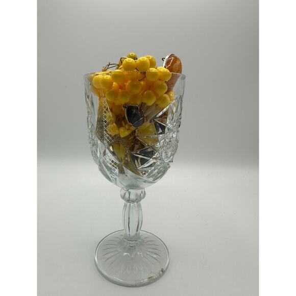 Vintage Libbey Hobstar Goblet Mystery Jar Yellow Jewelry - Picture 1 of 5